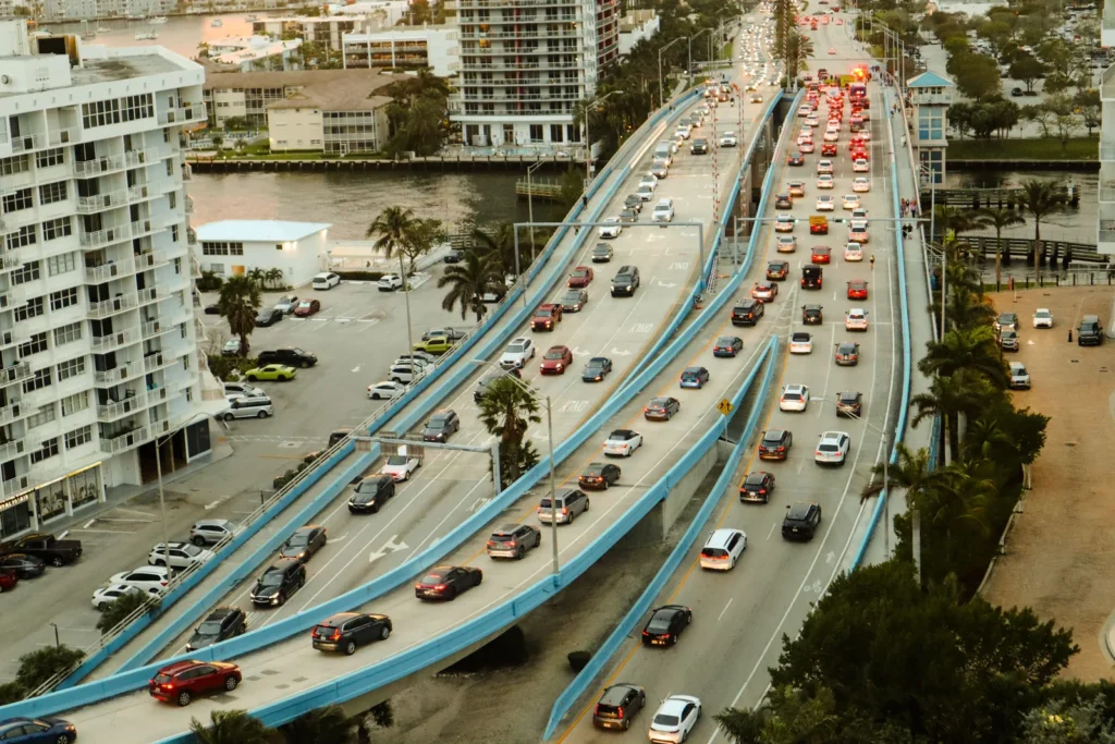 Aerial view of traffic on a multi-lane Florida road